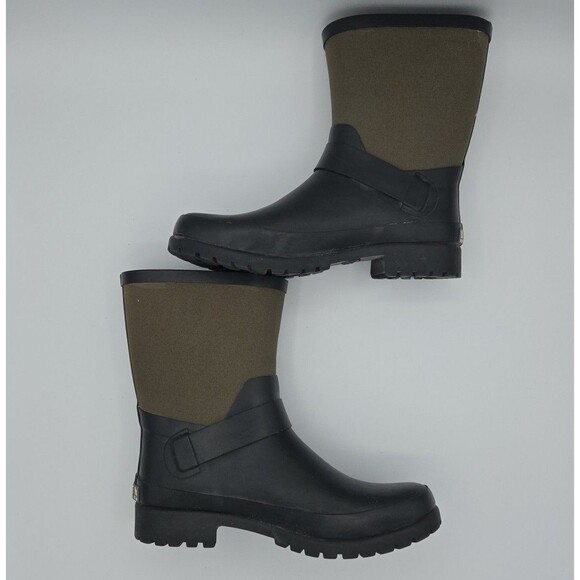 Ralph Lauren Rain Rubber Moto Style Green + Black Boots Calf High 7B Mora II EUC - Picture 5 of 9